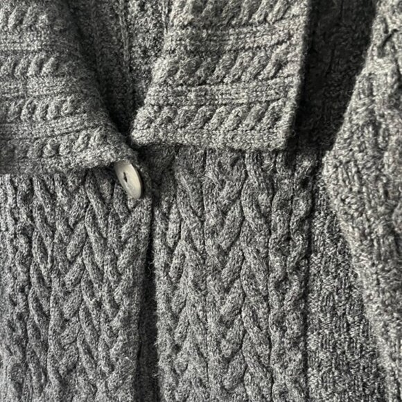 Inis Crafts Womens Cable Knit 100% Merino Wool Cardigan Sweater Large Gray - Picture 3 of 5
